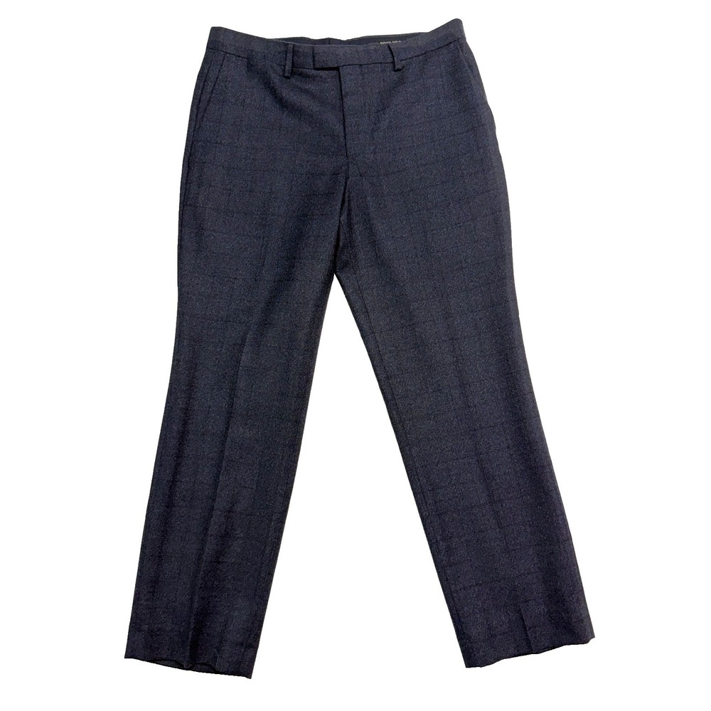 Banana Republic 34x29 Charcoal Brown Windowpane Flannel Wool Pants‎ Marzotto